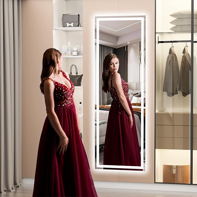 Hasipu Full Length Mirror with Lights, Full Body Dressing Hanging Mounted Mirror