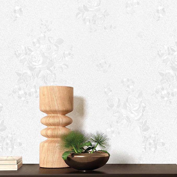Erfoni White Embossed Peel and Stick Wallpaper Textured Floral Contact Paper
