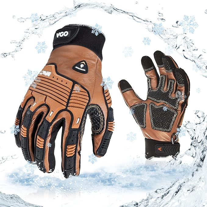 Vgo... 1 Pair -20â/-4Â°F COLDPROOF,Winter Work Leather Gloves,Impact Gloves,Anti-Vibration,Water Resistant(CA7722FW)