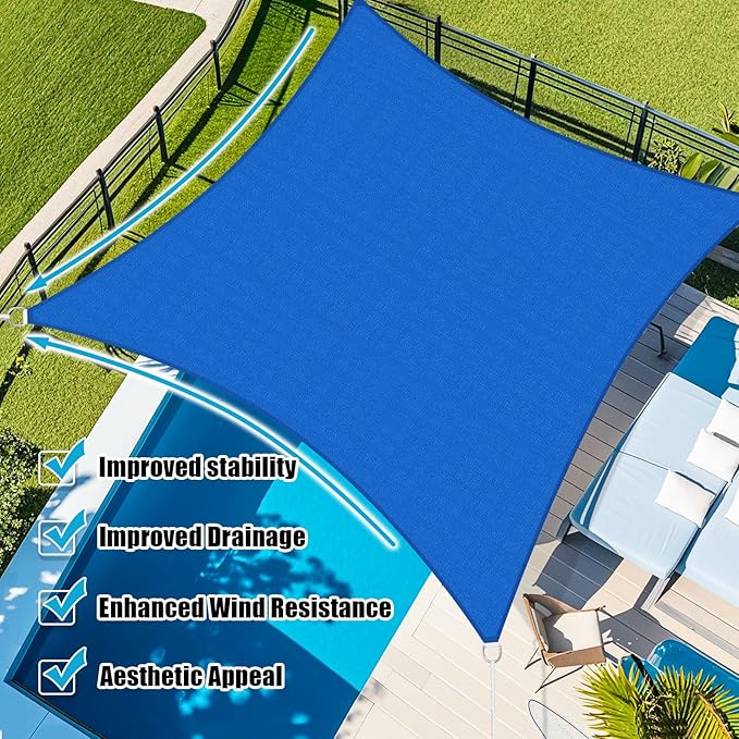 Amagenix Sun Shade Sail 18X28 Curved Edge Outdoor Shade Canopy Blue Breathable 95% UV Block Shade Cloth for Patio Garden Backyard (We Make Custom Size)