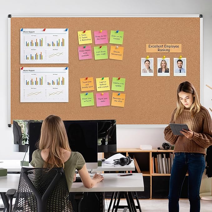 Large Cork Bulletin Board 96" X 48", Wall Mounted Notice Pin Board