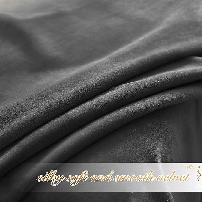 NICETOWN Living Room Grey Velvet Curtains, Sound and Sunlight Reducing Heavy