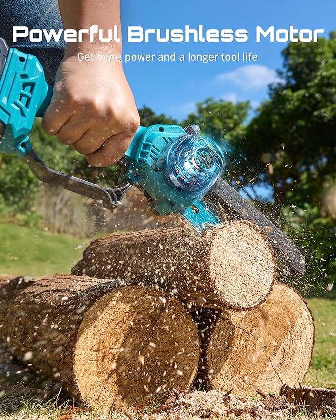 SEESII 2-in-1 Electric Pole Saws: Brushless Mini Chainsaw Cordless 6 Inch, 2 x 4000mAh Batteries, Pole Saw for Tree Trimming,Hand held Small Chain Saw with Extension Pole for Tree Limb Branch Cutter