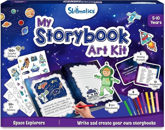 Skillmatics Storybook Art Kit - Create Space-Themed Stories, DIY Craft & Writing Kit with 300+ Stickers, Scrapbooking Activity, Gifts for Kids Ages 5, 6, 7, 8, 9, 10
