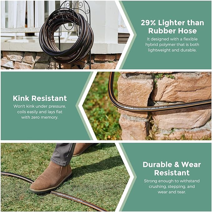 Giraffe Tools Garden Hose 5/8" Custom Length, No Kink, Flexible, Leakproof Water Hose, 600 Burst PSI, 10ft Male Female Fittings,Black Orange