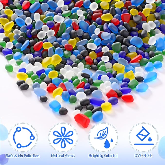 Sea Glass Stones, 3.3LB Decorative Frosted Glass Pebbles Gemstones - Suitable for Aquarium Rocks, Fish Tank Gravel, Vase Fillers, DIY Crafts, and Home Decor (Colorful)