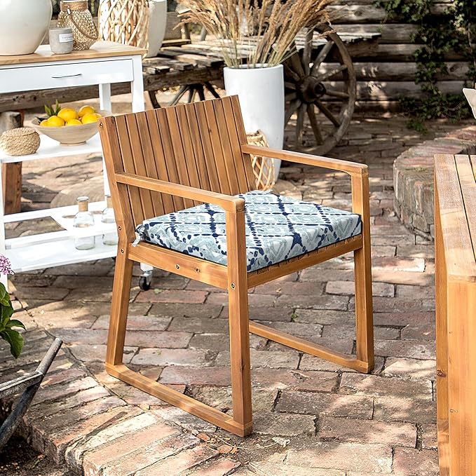 LVTXIII Outdoor Chair Cushions 18.5"x16"x2" Pack of 4, Water-Repellent Square Corner Memory Foam Seat Cushions with Ties for Garden Patio Furniture, Boho Geometry Blue