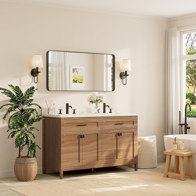 TETOTE 48 x 24 Inch Black Frame Mirror, Bathroom Vanity Mirror