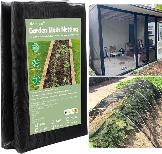 Abimars Garden Mesh Netting, 10â x 20â Extra-Thick Mosquito Netting for Patio, Nano-Composite Bird Netting for Vegetables Plants Fruits Flowers Patios Balconies, Shading Rate 30%, Black