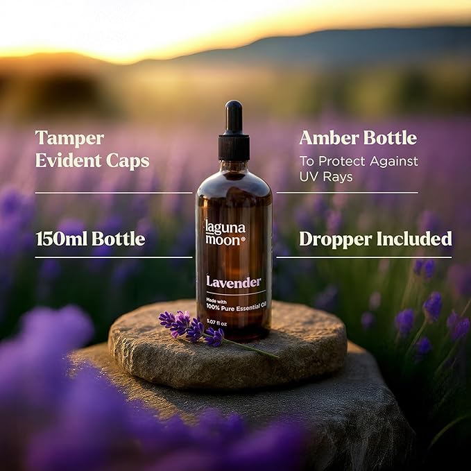 Lagunamoon Lavender Essential Oil - Pure Essential Oils for Diffusers, Humidifiers, Aromatherapy, Cars, Yoga, Home Essentials - Relaxing Fragrance Scents for Fresheners and Candle Making (150ml)