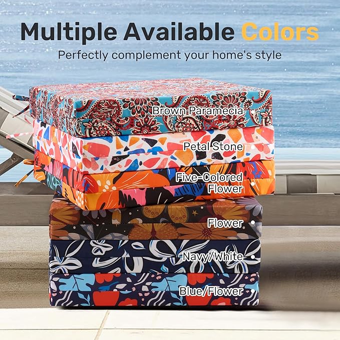 UNIKOME Outdoor Chair Cushions Pack of 4, Water Resistant Patio Cushions with Ties, High Density Sponge Filling Square Corner Seat Cushions for Outdoor Furniture, 18.5"*16"*3", Brown Paisley