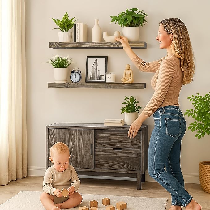 36 Inch Floating Shelves, 8-Inch Deep High-End Solid Wood Long Floating Shelves