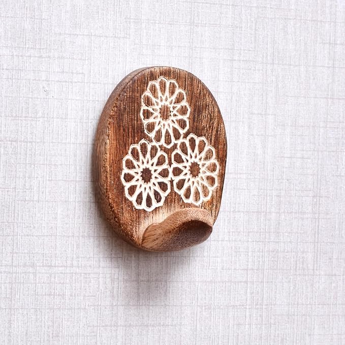 IndianShelf 6 Lb- 24 Pieces Decorative Wood Adhesive Wall Hooks–Boho Peel and