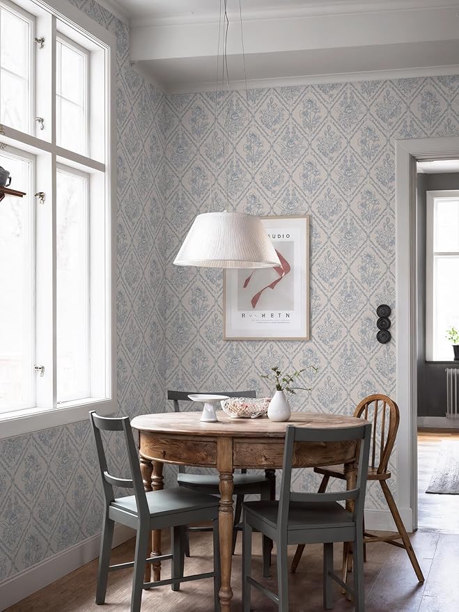 Toduso Peel and Stick Wallpaper Vintage Wall Paper Boho Contact Paper Blue