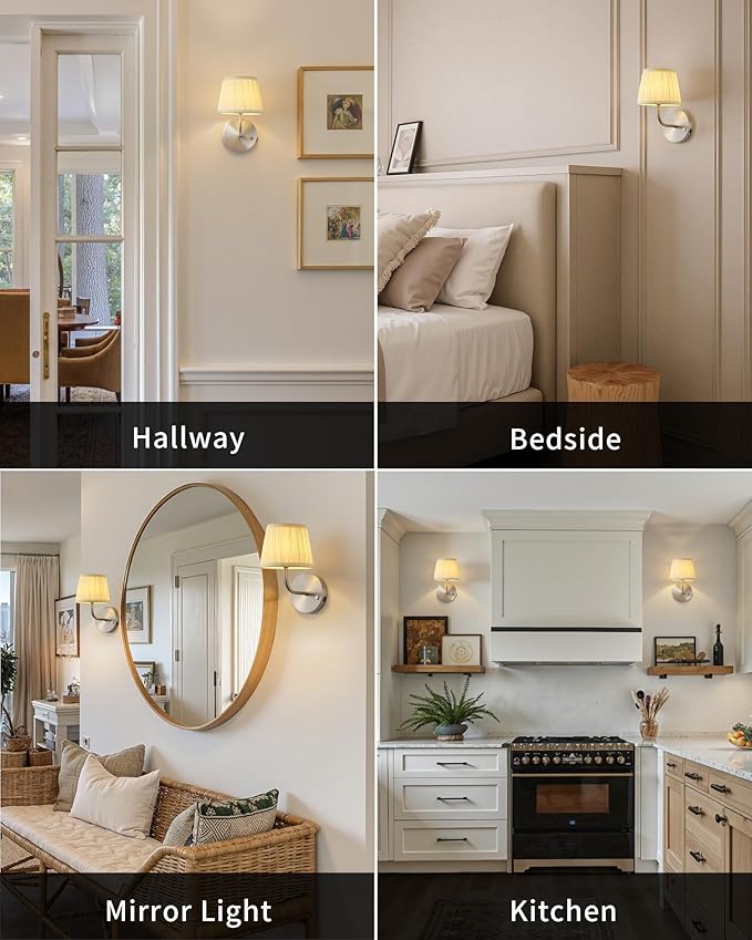 PUSU LED Cordless Nickel H9.6 inch Small Wall Sconces Set of 2, Rechargeable