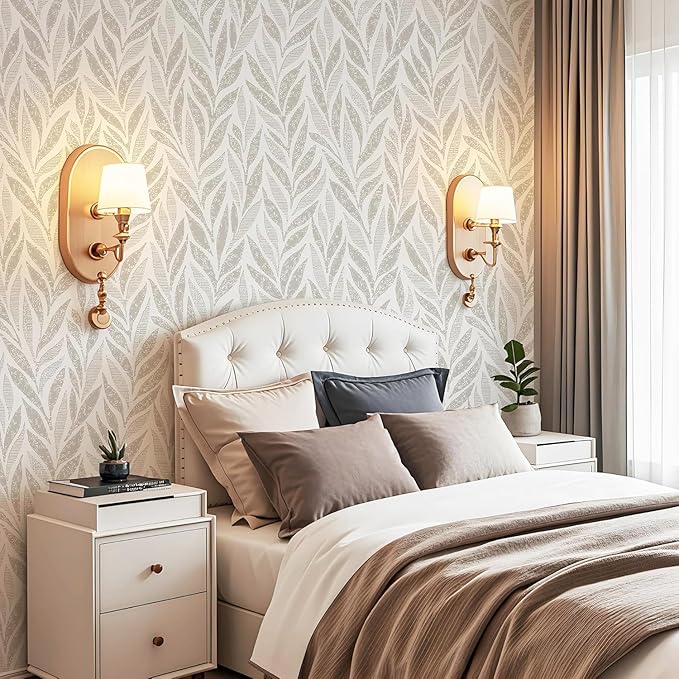 Safiyya 787"x17.3" Boho Peel and Stick Wallpaper Beige and White Wallpaper Leaf