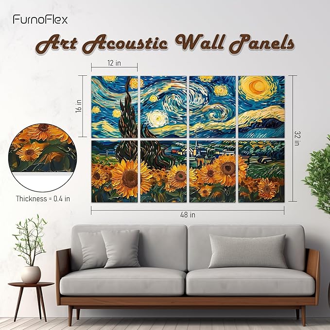 FurnoFlexArt Acoustic Panels Tiles Decorative Room Sound Proof Foam Absorbing