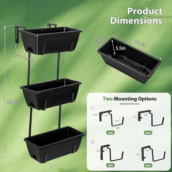 OYEAL Railing Planter Box 3 Tier Vertical Window Boxes Planter Outdoor