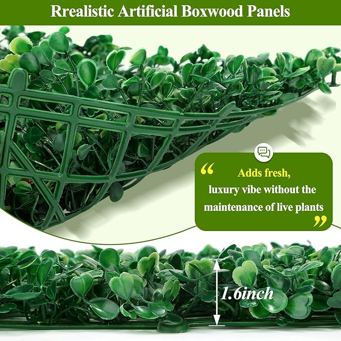 16 Pcs 10" X 10" Artificial Grass Wall Panels, UV-Resistant Fake Boxwood Panels