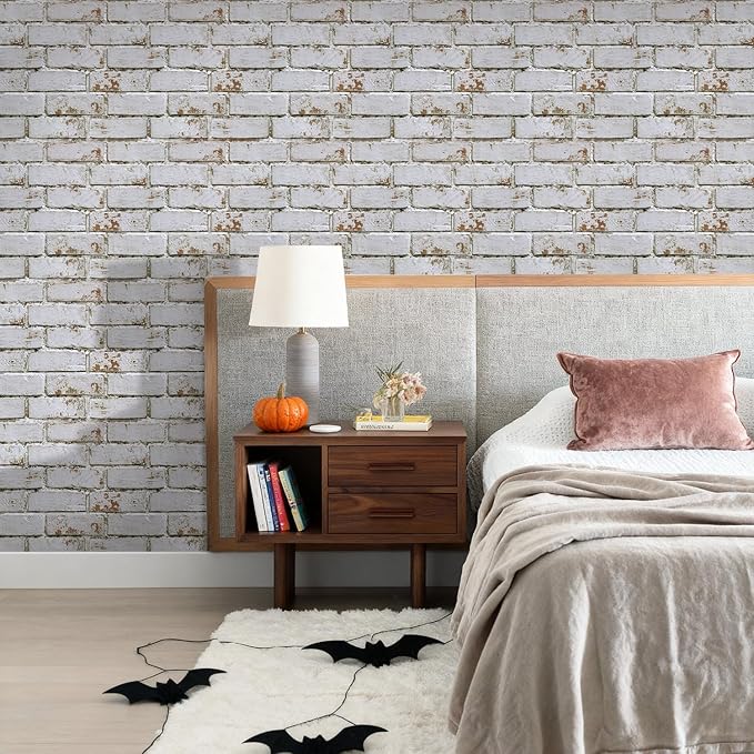 Commomy 3D Peel and Stick Brick Tiles- 10 pcs 11.8" x 11.8" Small Size PVC