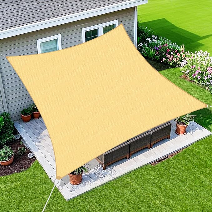 Amagenix Sun Shade Sail 18'X18' Curved Edge Outdoor Shade Canopy Sand Breathable 95% UV Block Shade Cloth for Patio Garden Backyard (We Make Custom Size)