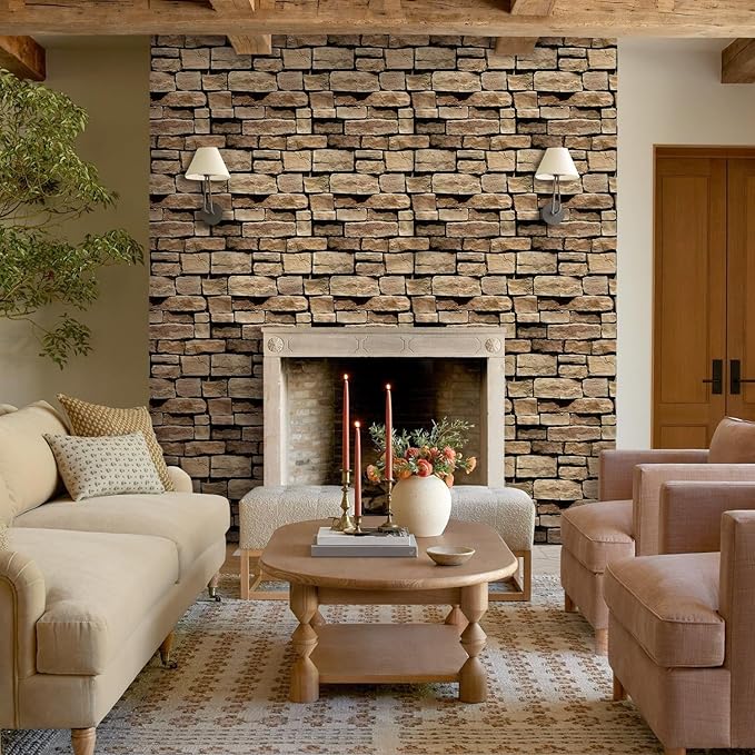 COMSTICKC Peel and Stick Faux Stone Wall Sticker Wall Panels, Not Real Stone