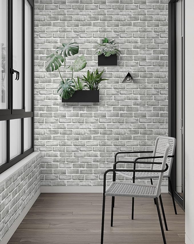 Guvana Grey Brick Wallpaper Peel and Stick Wallpaper 3D Brick Contact Paper