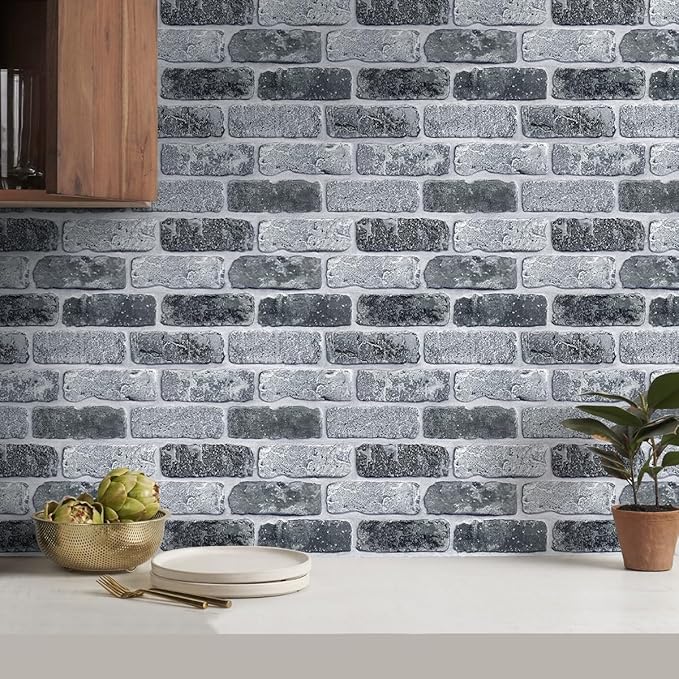 COMSTICKC 3D Faux Gray Brick Wall Panel Peel and Stick, Designed