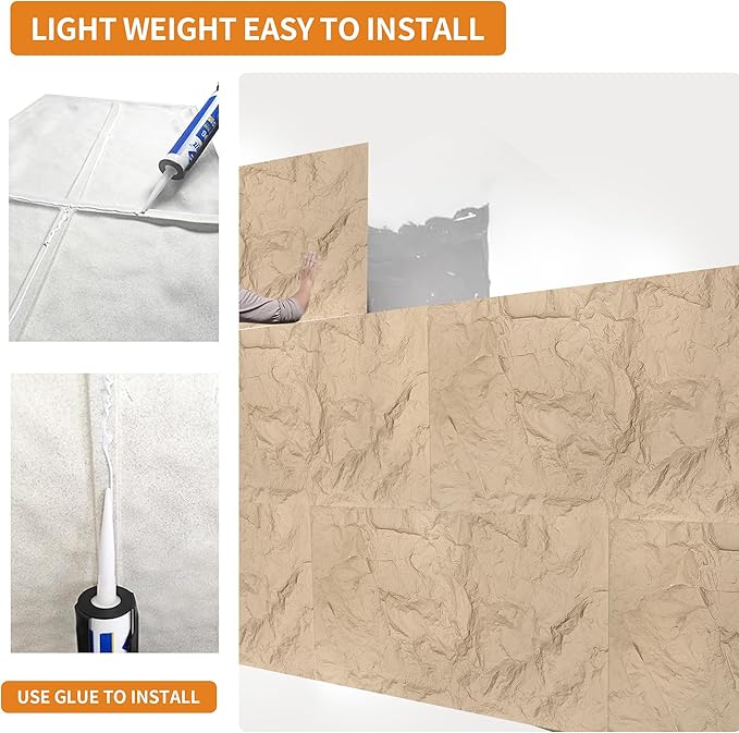 3D Faux Stone Wall Panels, Lightweight & Waterproof Accent Marble Rock Skin