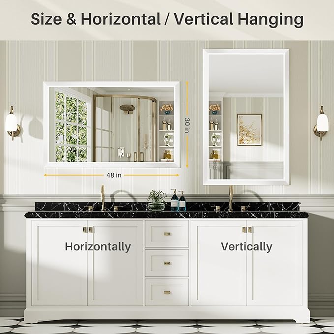 48x30 Inch White Bathroom Mirror