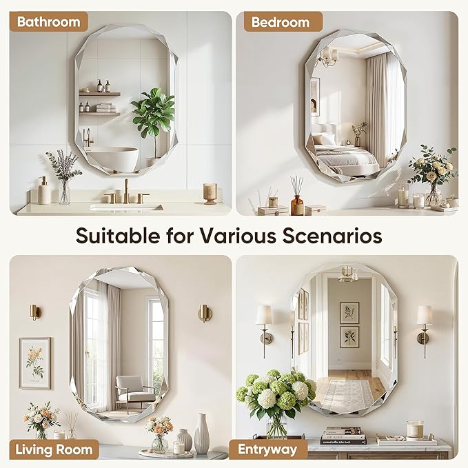 Suidia Bathroom Mirror, Frameless Bathroom Mirror