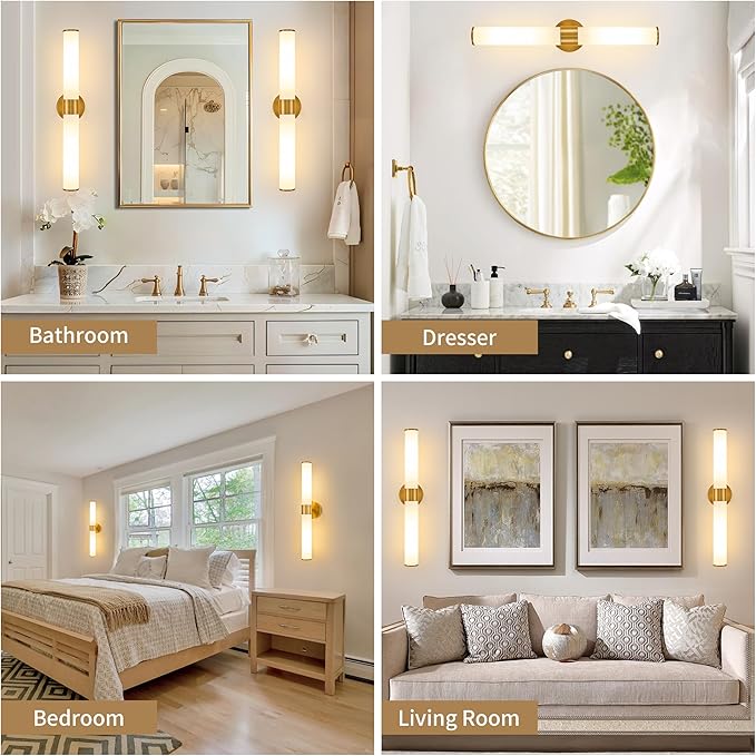 Morauroral Gold Battery Operated Wall Sconces Set of 2, Rechargeable Wall Lights