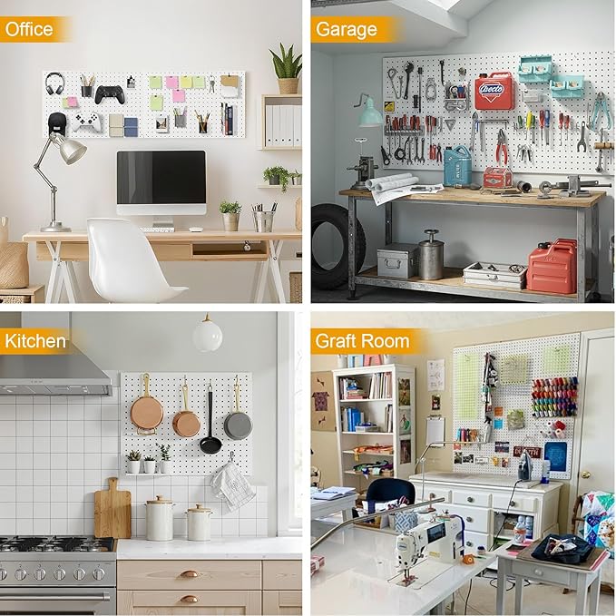 Peg Board, 2 Pack Metal Pegboard Panels White Pegboards Wall Organizer