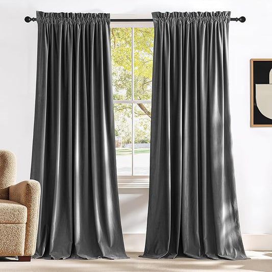 NICETOWN Grey Velvet Curtains 144 inches Long