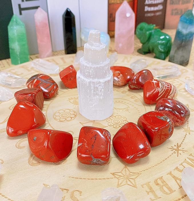 QINJIEJIE Crystals Red Jasper Brazilian Polished Stone 0.6-1" Natural Irregular Stone Tumbled Reiki Healing Crystal for Succulents Plants Vase Filler Decoration Bulk 0.45 LB (1000+ Carats)