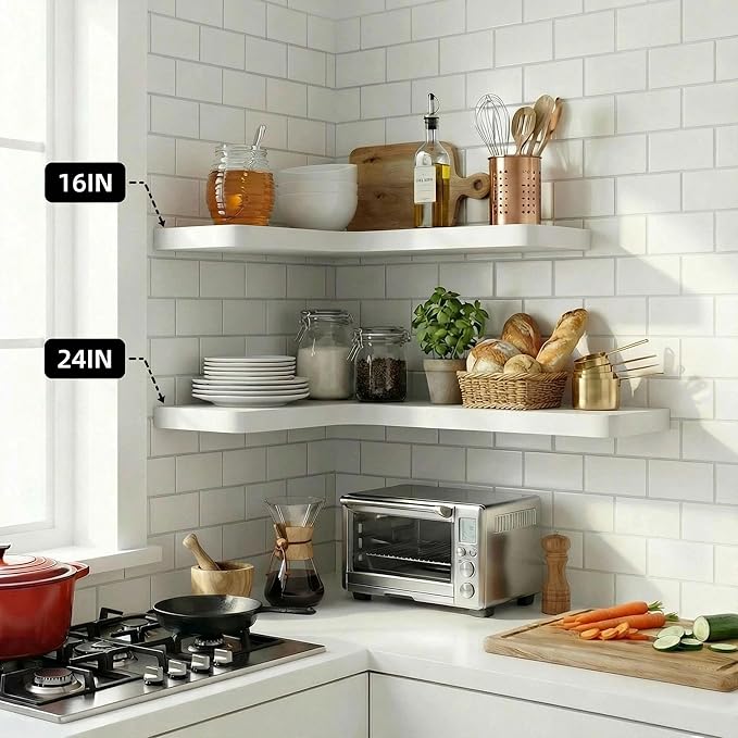 16 Inch Solid Wood Floating Corner Shelves 3 Pack