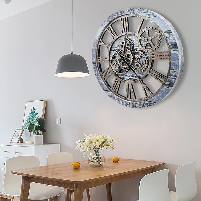 The B-Style Large Wall Clock 24 inch Moving Gear Wall Clock Oversized Vintage