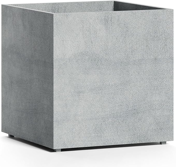 Reglito Cube Planter â Fiberglass Indoor/Outdoor and Weather-Resistant Large Planter (Concrete Stone, 31.5" L x 31.5" W x 32.1" H)