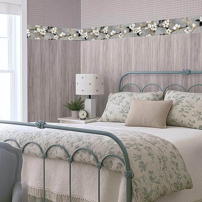 Cherry Blossom Wallpaper Border 196x4 Inch Peel and Stick Wall Border Gray