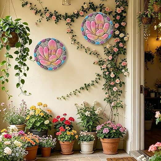 Succulent Pattern Cement Stepping Stones - Garden Stepping Stones Outdoor Pavers for Outside Walkway Gifts for Grandma Garden Stones Decorative Sculpture Yard Art 0.75 * 10 * 10 Inch
