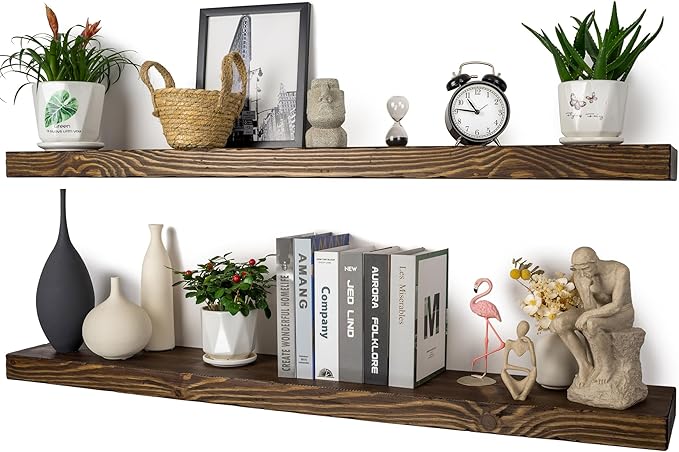 Floating Shelves 48 inch Long 8 "deep Set of 2, Heavy Duty Wood Wall Mounted