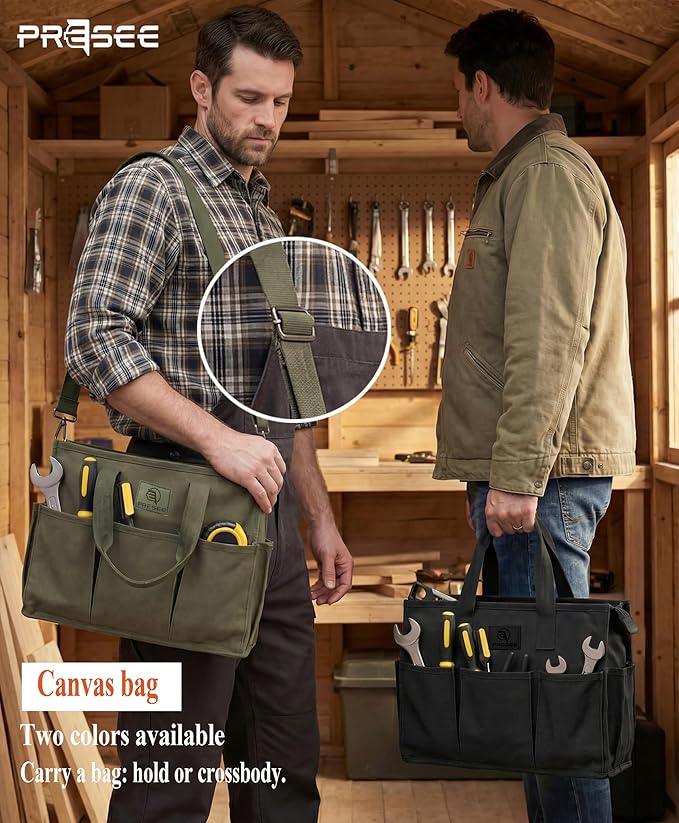 Heavy Duty Canvas Gardening Tote Bag with Pockets, Large Capacity Tool Organizer for Garden Tools, Portable Utility Bucket Carrier for Women Men, Outdoor Planter Caddy for Florist Supplies