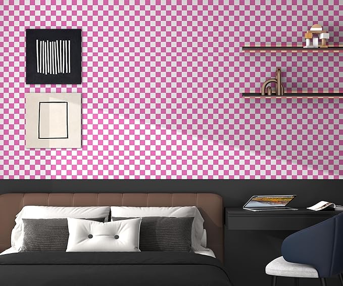 Modern Peel and Stick Wallpaper Pink and White Mosaic Checkered Contact Paper