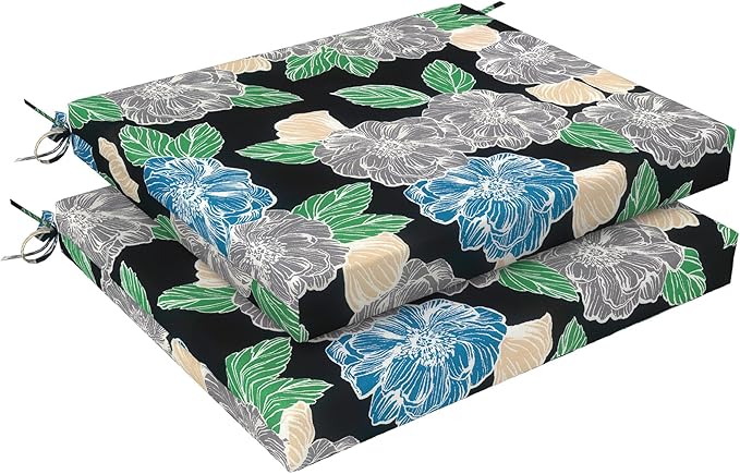 LVTXIII Outdoor Seat Cushions Set of 2 Square Corner Chair Cushions with Ties, Patio Chair Pads for Home Office and Patio Garden Furniture Decoration 18.5"x16"x2", Peony Garden