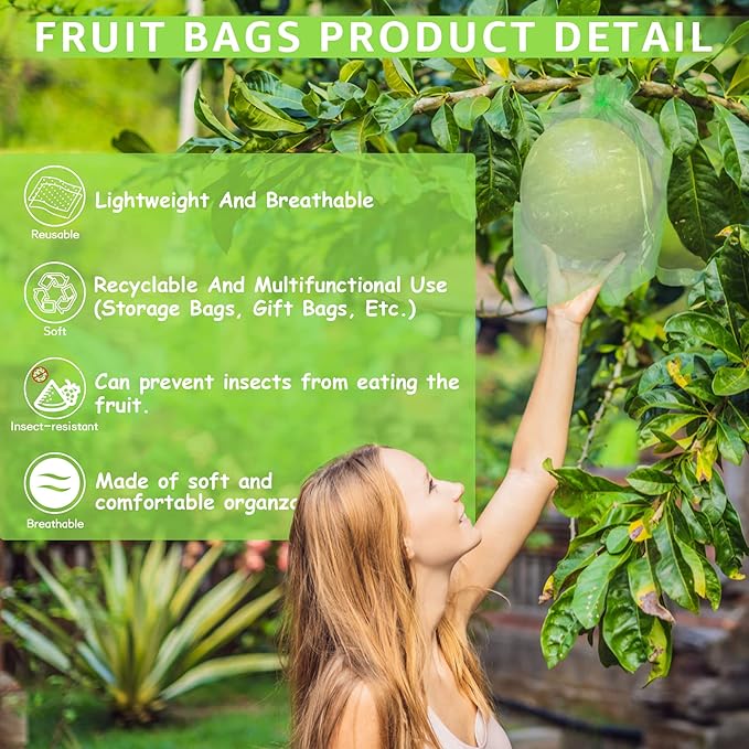 MIXC 100 Pack Fruit Protection Bags, 8" x 12" Mesh Drawstring Covers for Fruit Trees, Garden Plants, Flowers, Pest Barrier Netting Bags