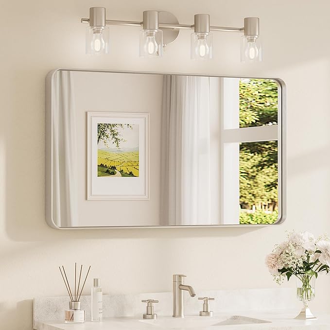 TETOTE Brushed Nickel Bathroom Mirror 40 x 24 Inch