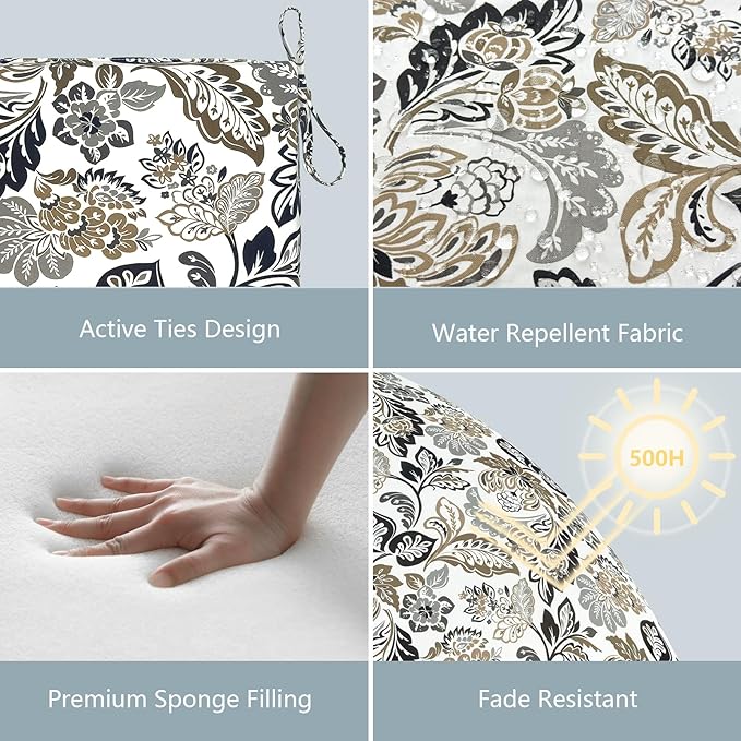 LVTXIII Outdoor Chair Cushions 18.5"x16"x2" Pack of 4, Water-Repellent Square Corner Memory Foam Seat Cushions with Ties for Garden Patio Furniture, Dailey Tan