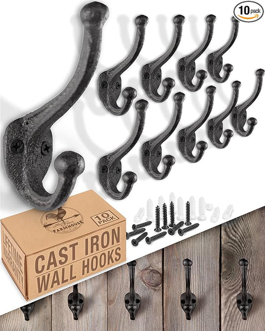 My Fancy Farmhouse Rustic Cast Iron Coat Hooks Wall Mounted Farmhouse