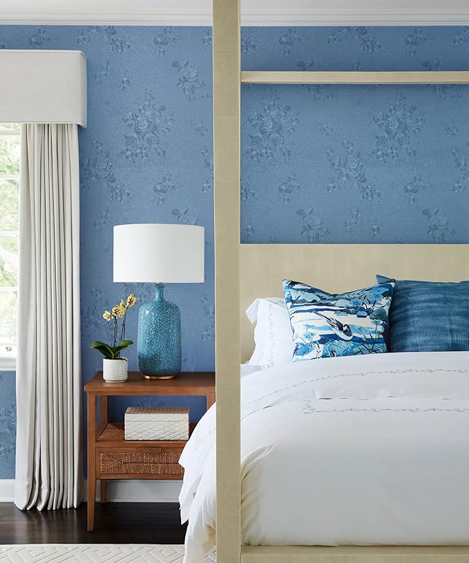 Erfoni 394"x17.7" Grey Blue Floral Embossed Wallpaper