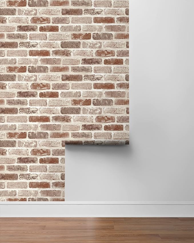NextWall Washed Faux Brick Peel and Stick Wallpaper